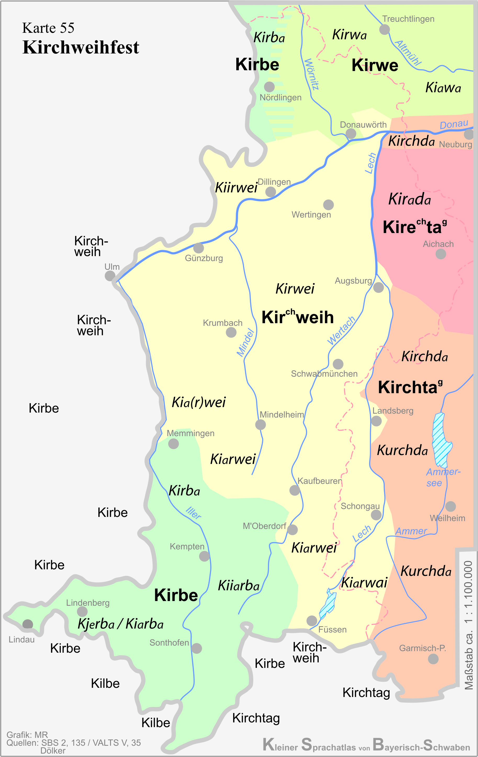 Regional unterschiedliche Bezeichnungen für das Wort "Kirchweihfest"