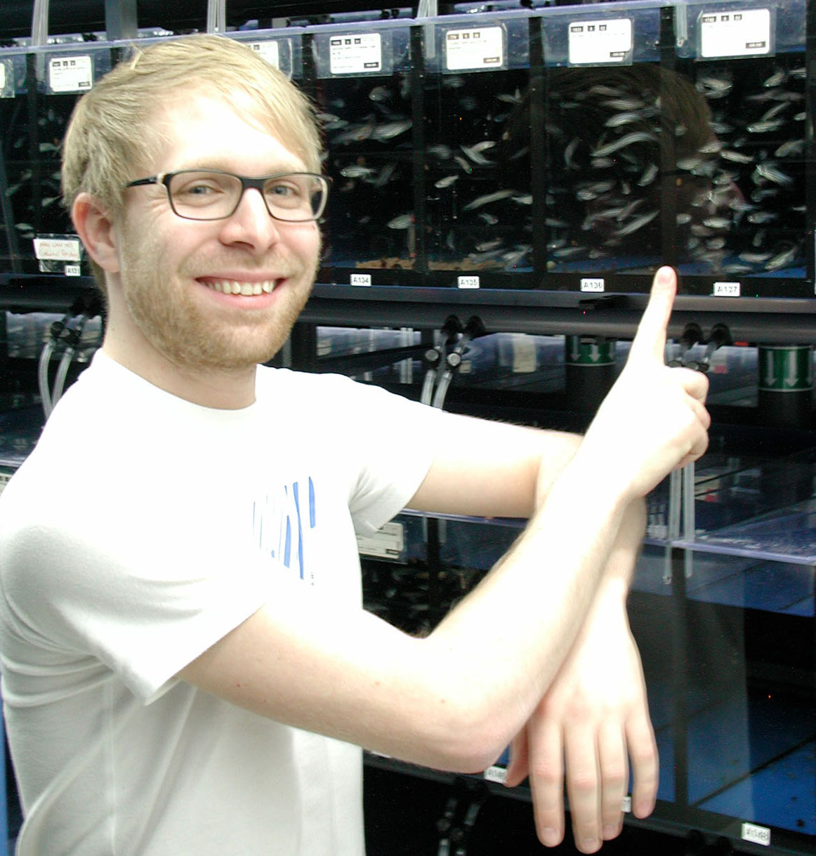 Foto: Felix Klenner Dr. Daniel Wehner mit Zebrafischen
