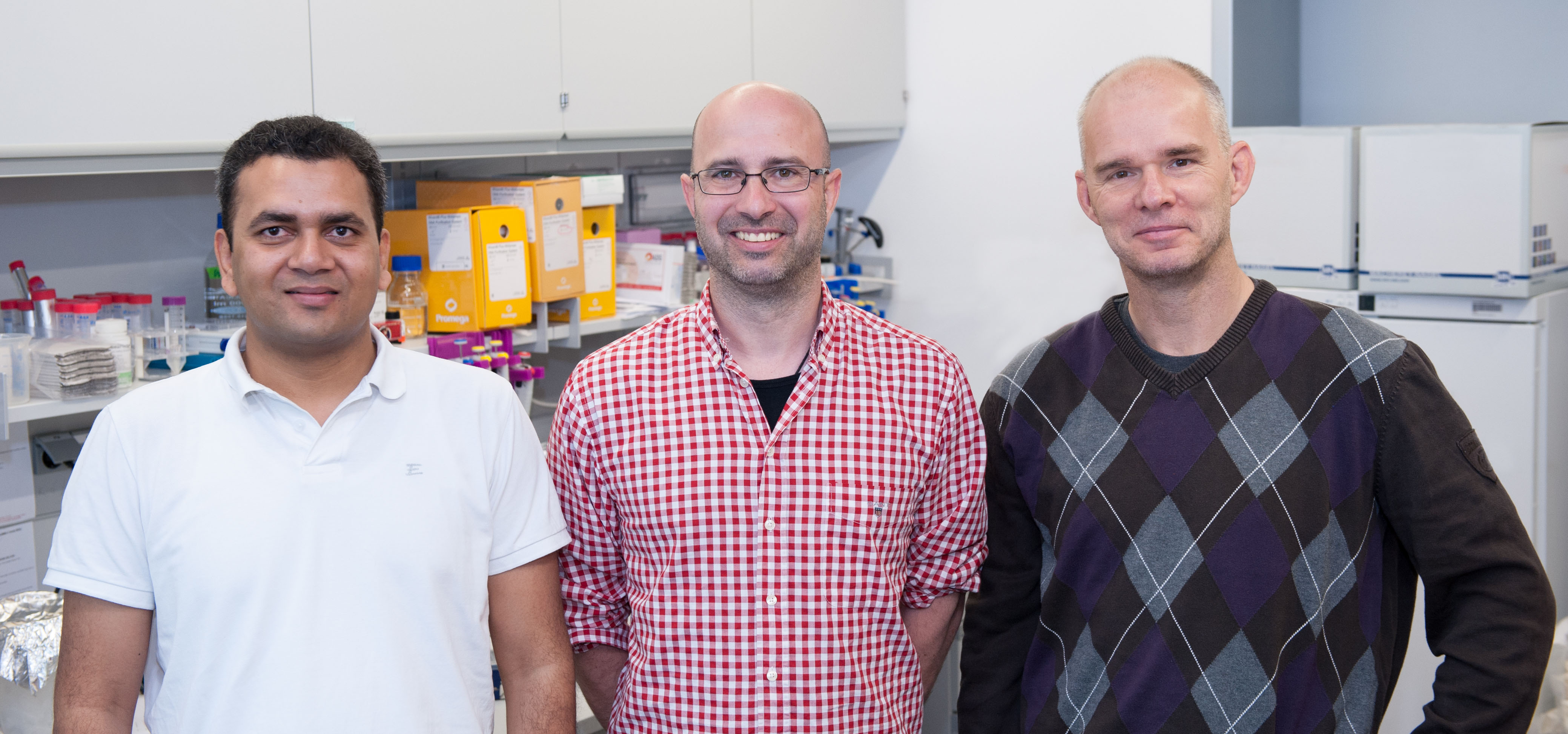 Foto: Eberhardt, kiz Die Ideengeber der Nature-Studie (v.l.): Dr. Shariq Usmani, Prof. Jan Münch und Prof. Frank Kirchhoff