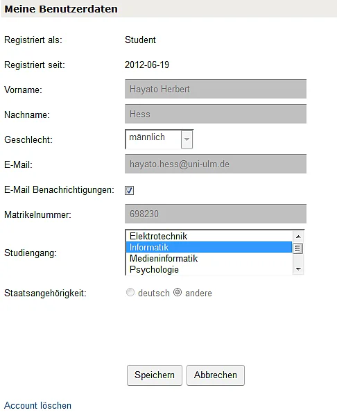 Benutzerinformationen bearbeiten