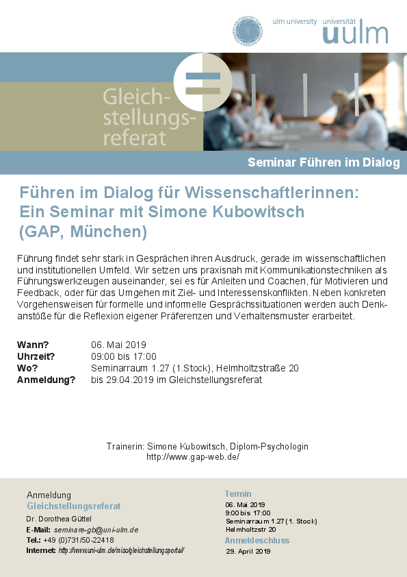 Führen im Dialog für Wissenschaftlerinnen: Ein Seminar mit Simone Kubowitsch (GAP, München)