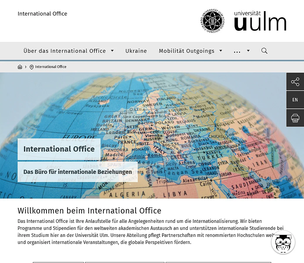 Screenshot website international office 