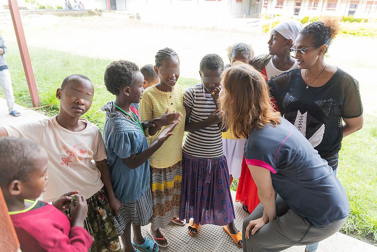 Dr Irene Senna with Ethiopian children