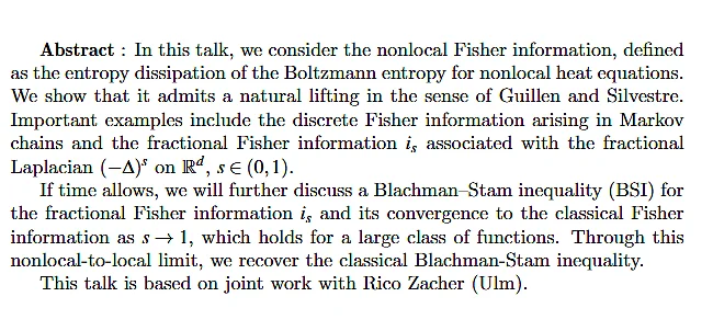 Fabian Merz: Nonlocal Fisher information - lifting, local limit, and the Blachman-Stam inequality