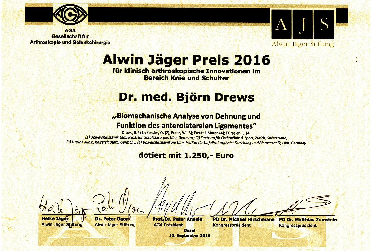 Alwin-Jäger-Preis für die Forschungsarbeiten von Björn Drews, die er bei und mit uns durchgeführt hat