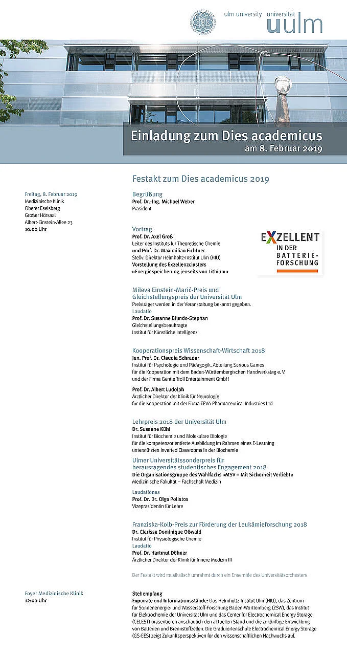 Einladung zum Dies academicus der Universität Ulm 