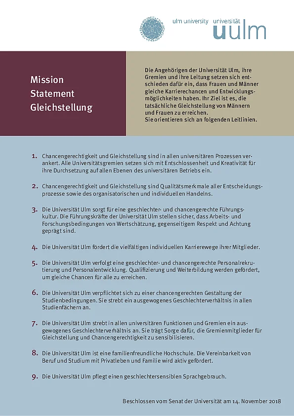 Mission Statement Gleichstellung