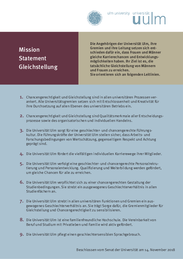 Mission Statement Gleichstellung