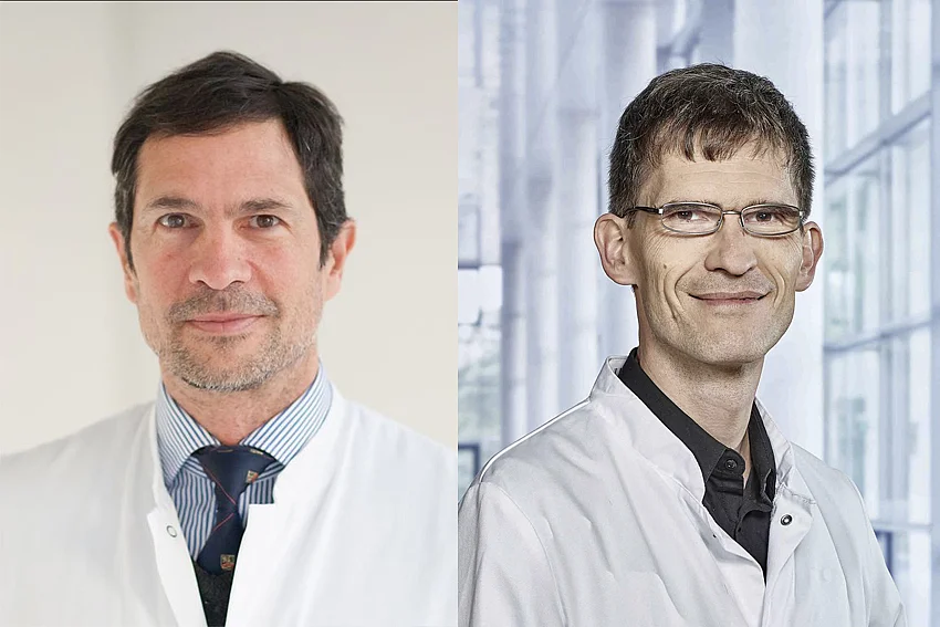 Oberarzt Prof. Carlos Schönfeldt-Lecuona (li.) forscht an der Universitätsklinik Ulm für Psychiatrie und Psychiatrie III, Prof. Elmar Pinkhardt (re.) ist Forscher und geschäftsführender Oberarzt an der Universitätsklinik für Neurologie (RKU)