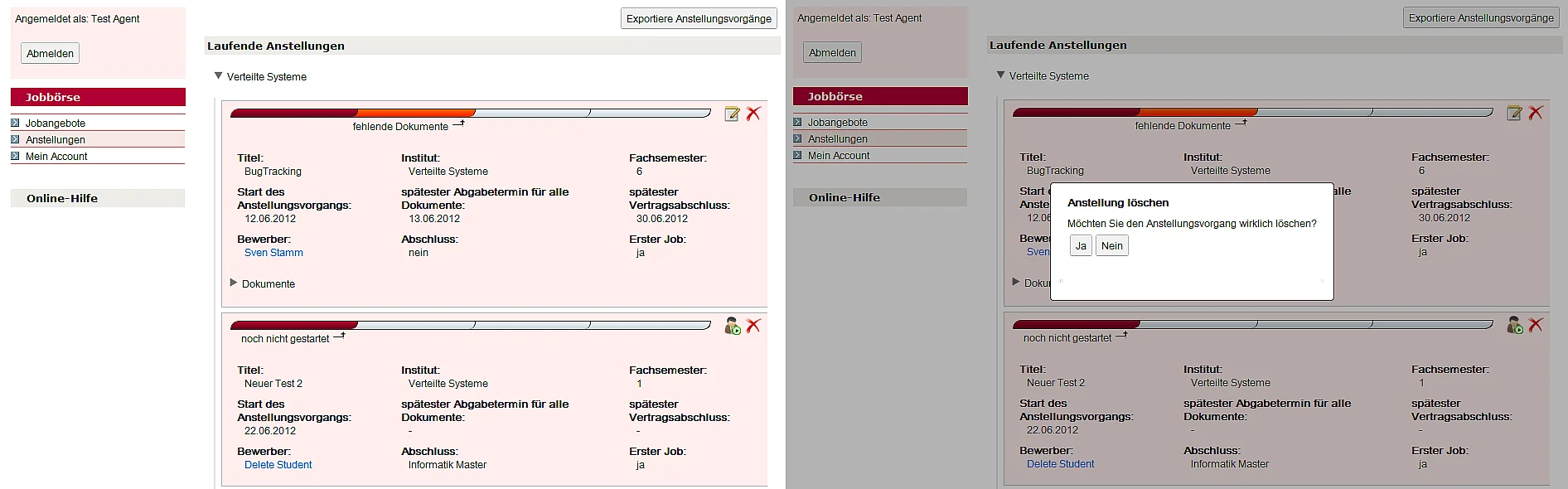 Anstellungsvorgang löschen