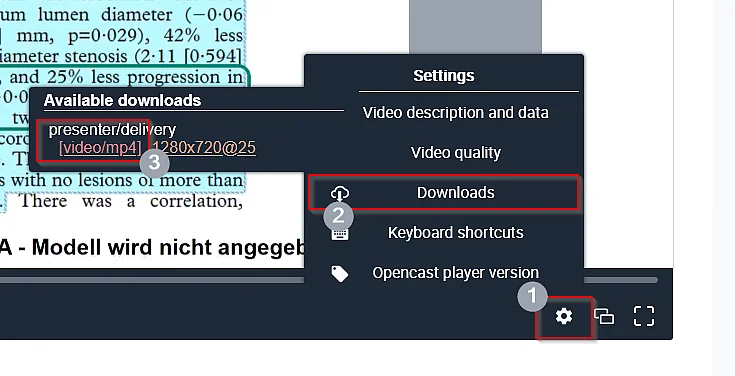 In der Opencast Serien-Aktivität gibt es einen großen Button zum Herunterladen der Videos. Wie kann ich aber auch in Opencast Ei