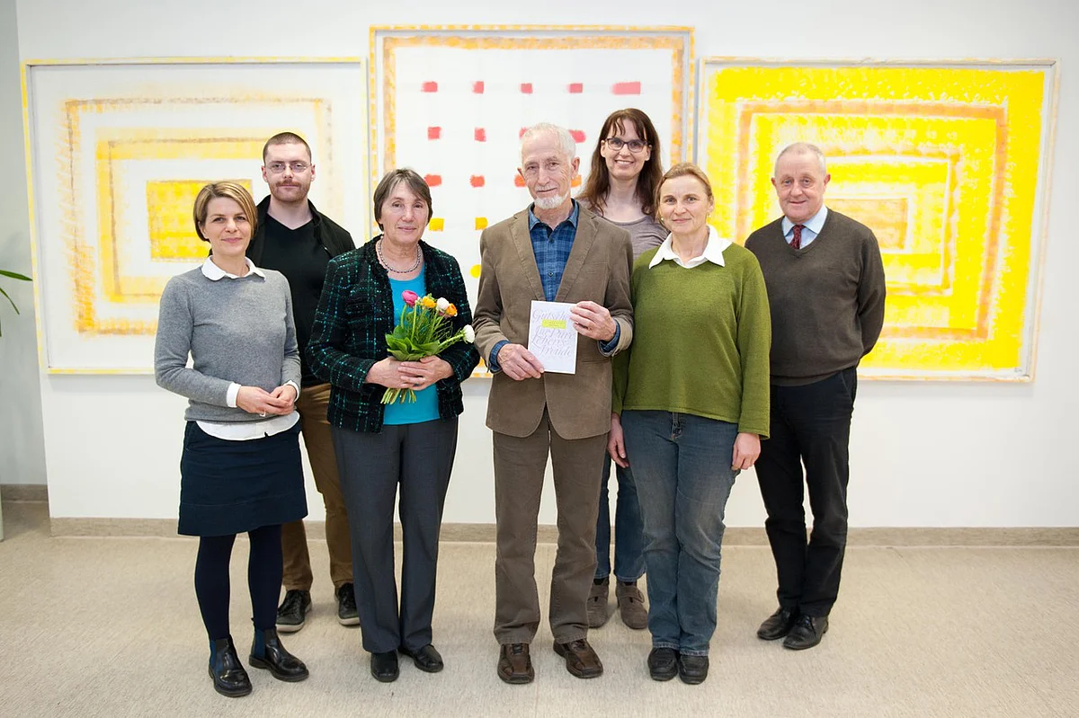 Ulmer Studienteam mit dem ausgelosten Probanden aus dem ALS-Register Schwaben  Peter, das Ehepaar Blank, Dr. Angela Rosenbohm, Prof. Gabriele Nagel und Prof. Albert Ludolph,  Ärztlicher Direktor der Klinik für Neurologie (RKU)
