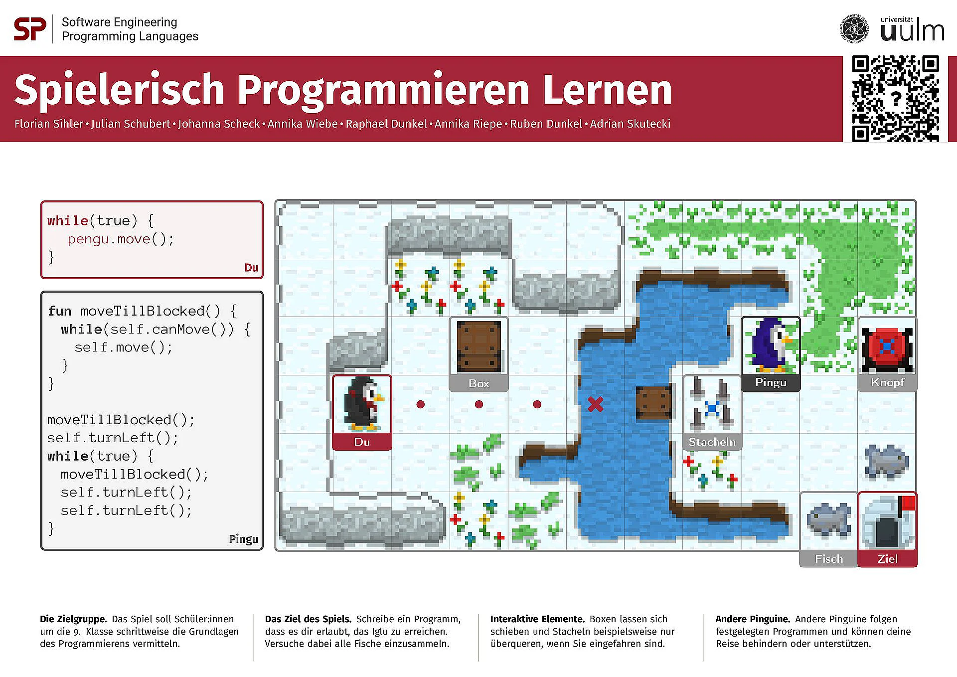 A poster of Waddle, a serious game designed to teach programming to children (de)