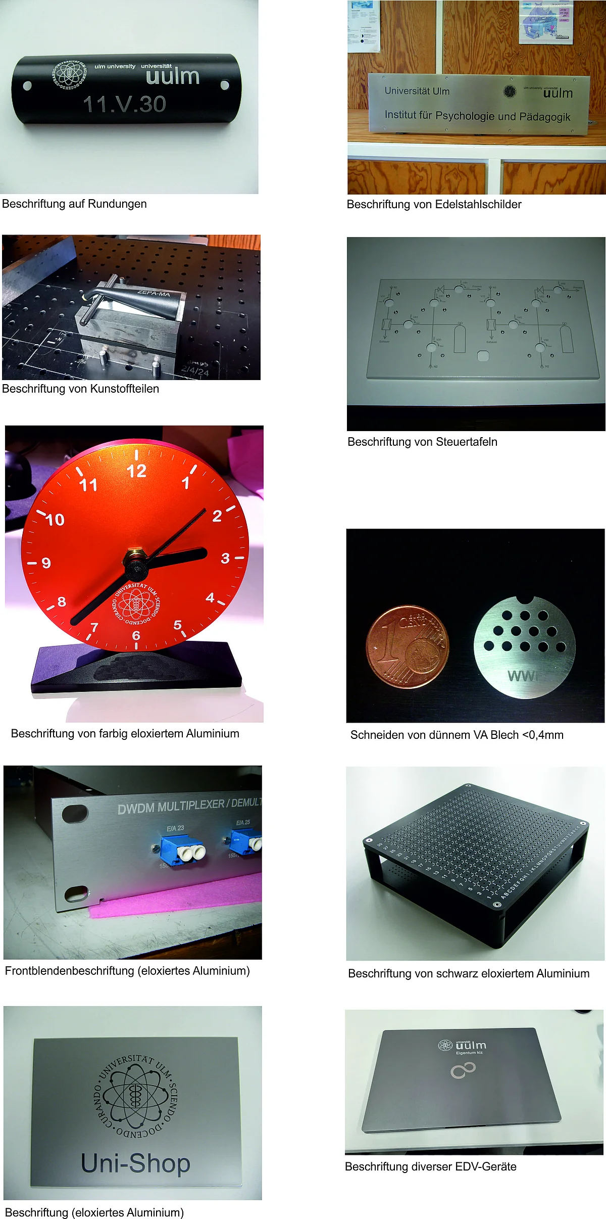 Collage von Laserbeschrifteten Werkstücken