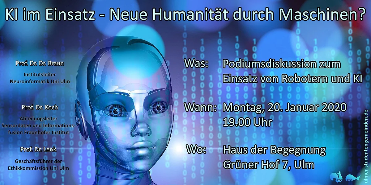 Plakat zur Podiumsdiskussion über KI und Robotik 