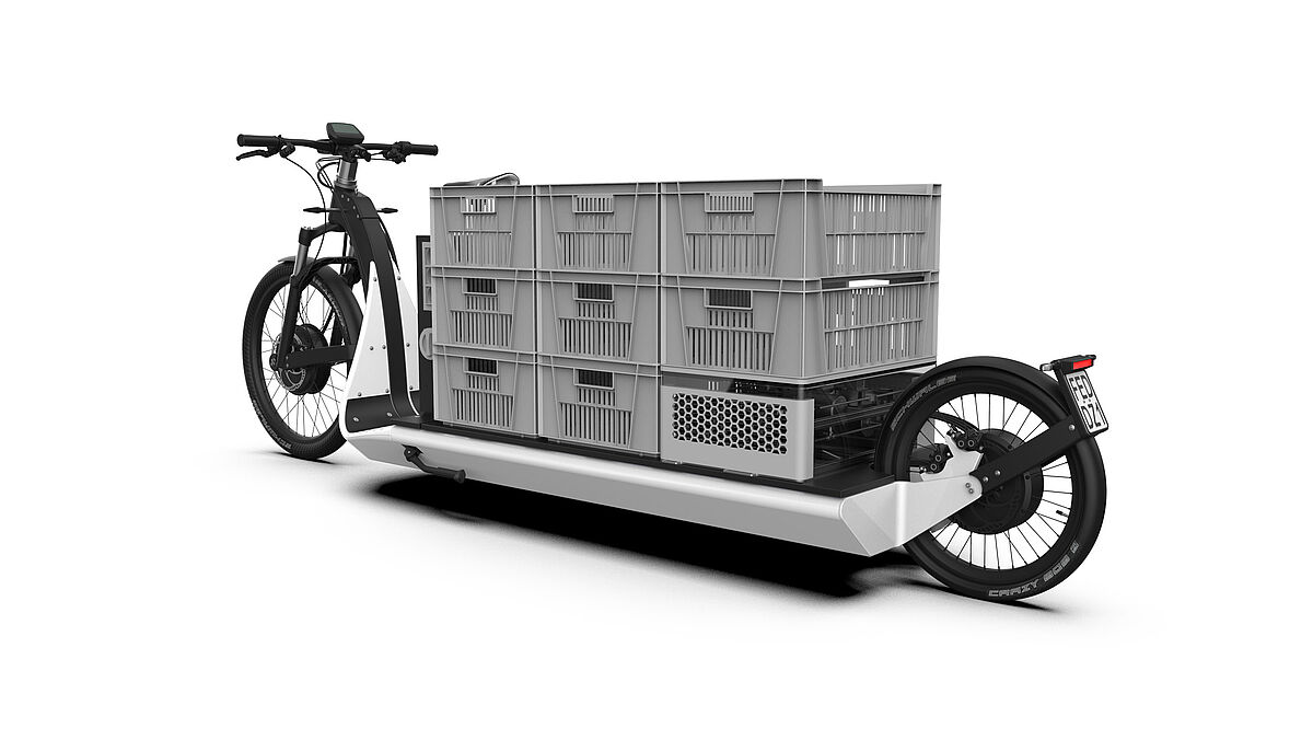 Rendering aus dem CAD-Modell des Lastenrads mit Beladung (Quelle: EMB)