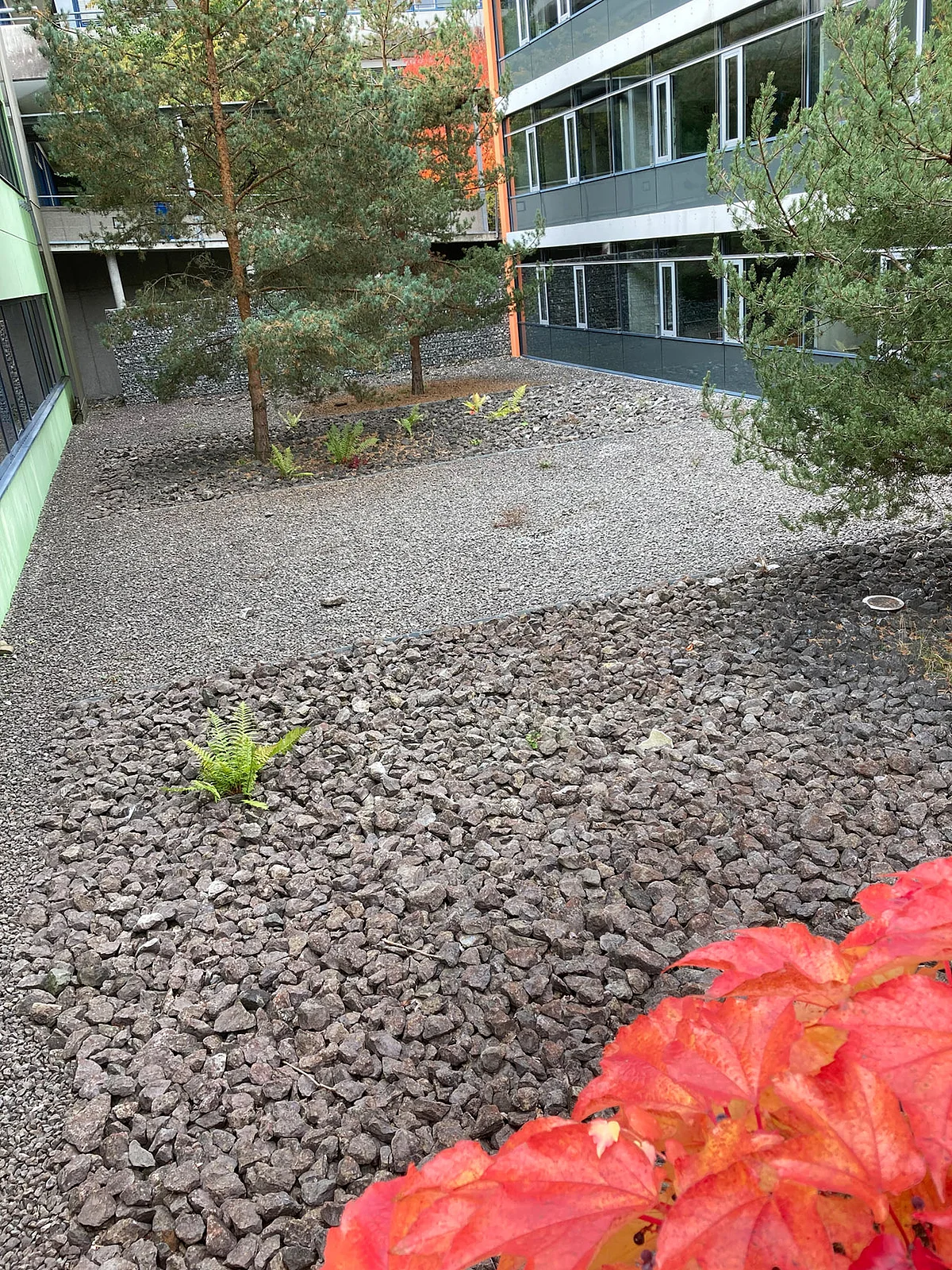 Schotterfläche im Innenhof von O29