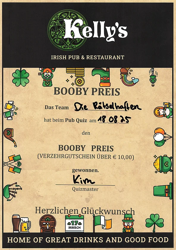 Pub Quiz Certificate