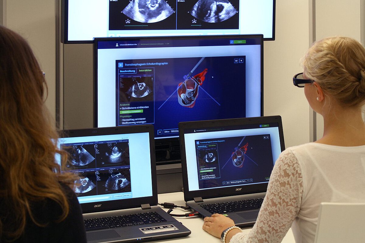 Ulmer Medizinstudierende lernen das menschliche Herz jetzt am stereoskopischen Monitor kennen (Foto: Dannenberg/ Kompetenzzentrum eLearning in der Medizin Baden-Württemberg)