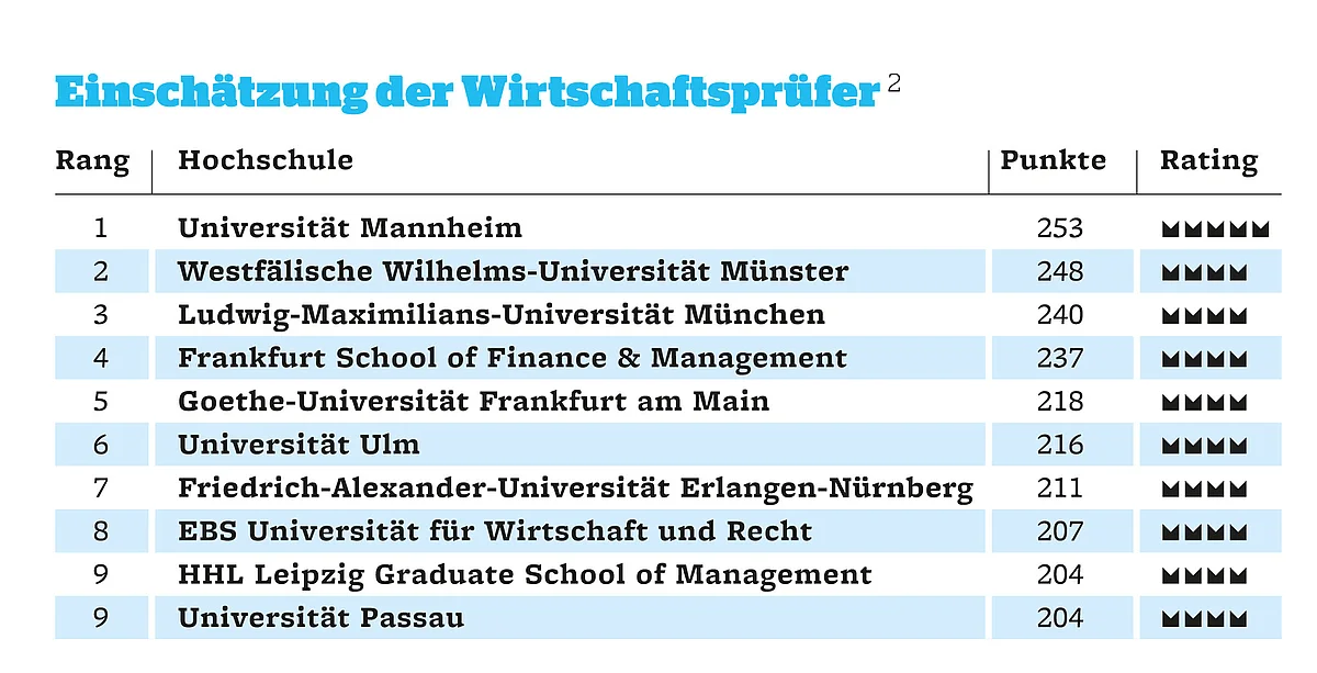 Results table Auditor Ranking 
