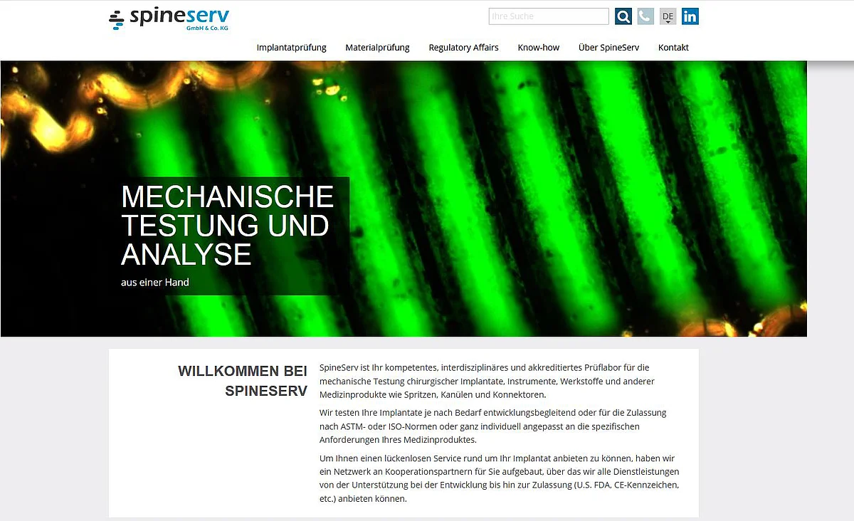 Startseite der Firma SpineServ