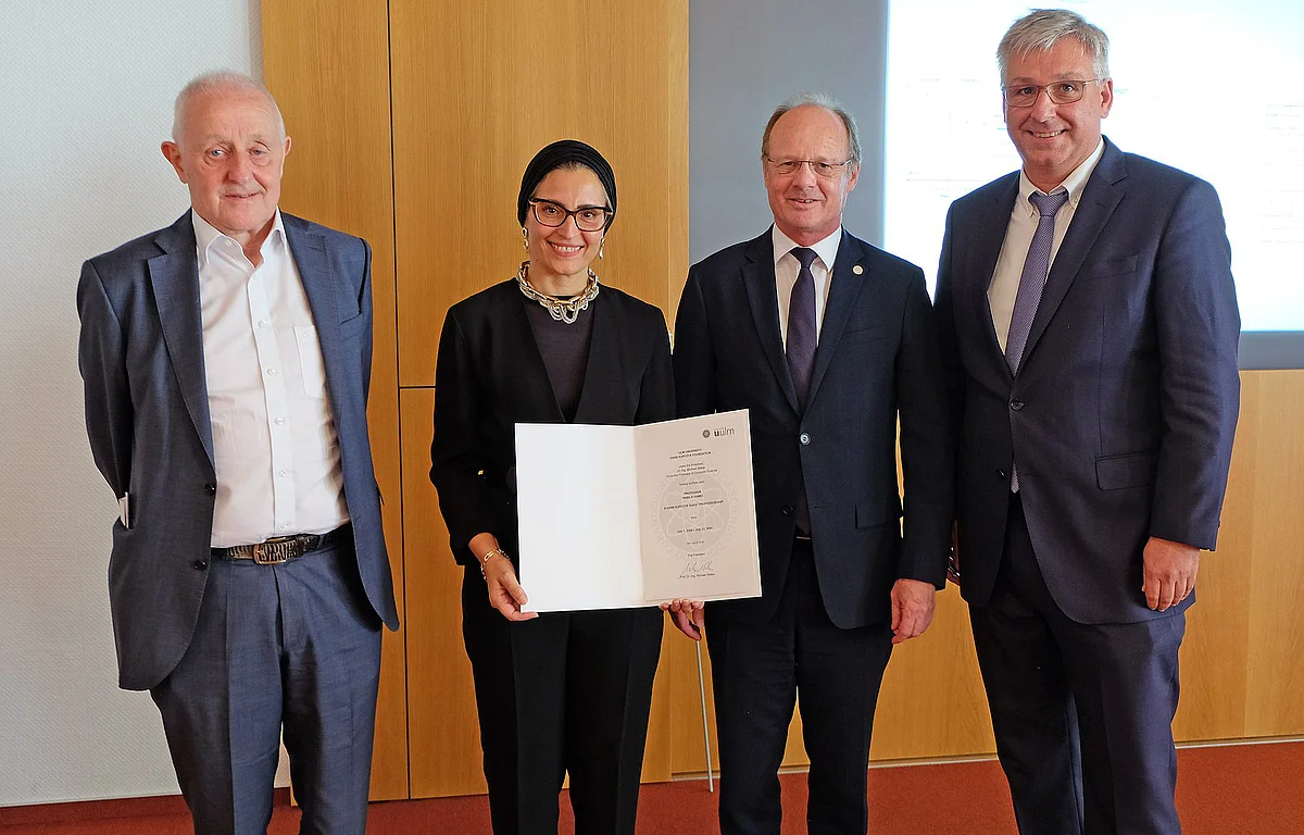 Group photo (from left to right): Professor Albert Ludolph, Professorin Nabila Hamdi, Professor Michael Weber, Professor Reiner Siebert