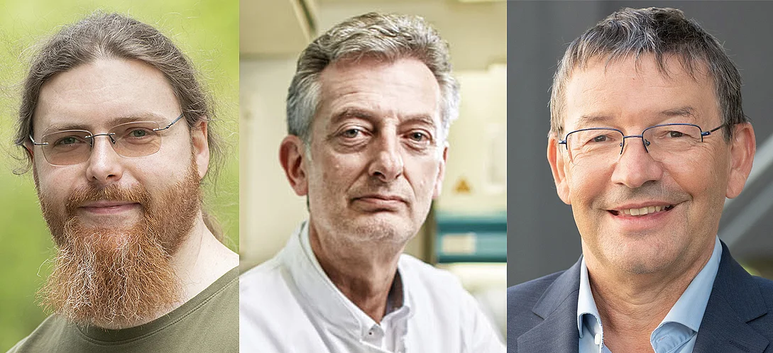 Portrait photos of Dr Raphael Peter, Prof Winfried Kern and Prof Dietrich Rothenbacher 