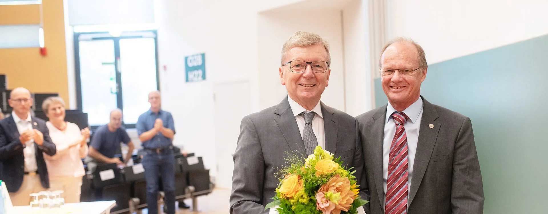 Dieter Kaufmann (left), the long-serving Chief Financial Officer of Ulm University, with President Professor Michael Weber