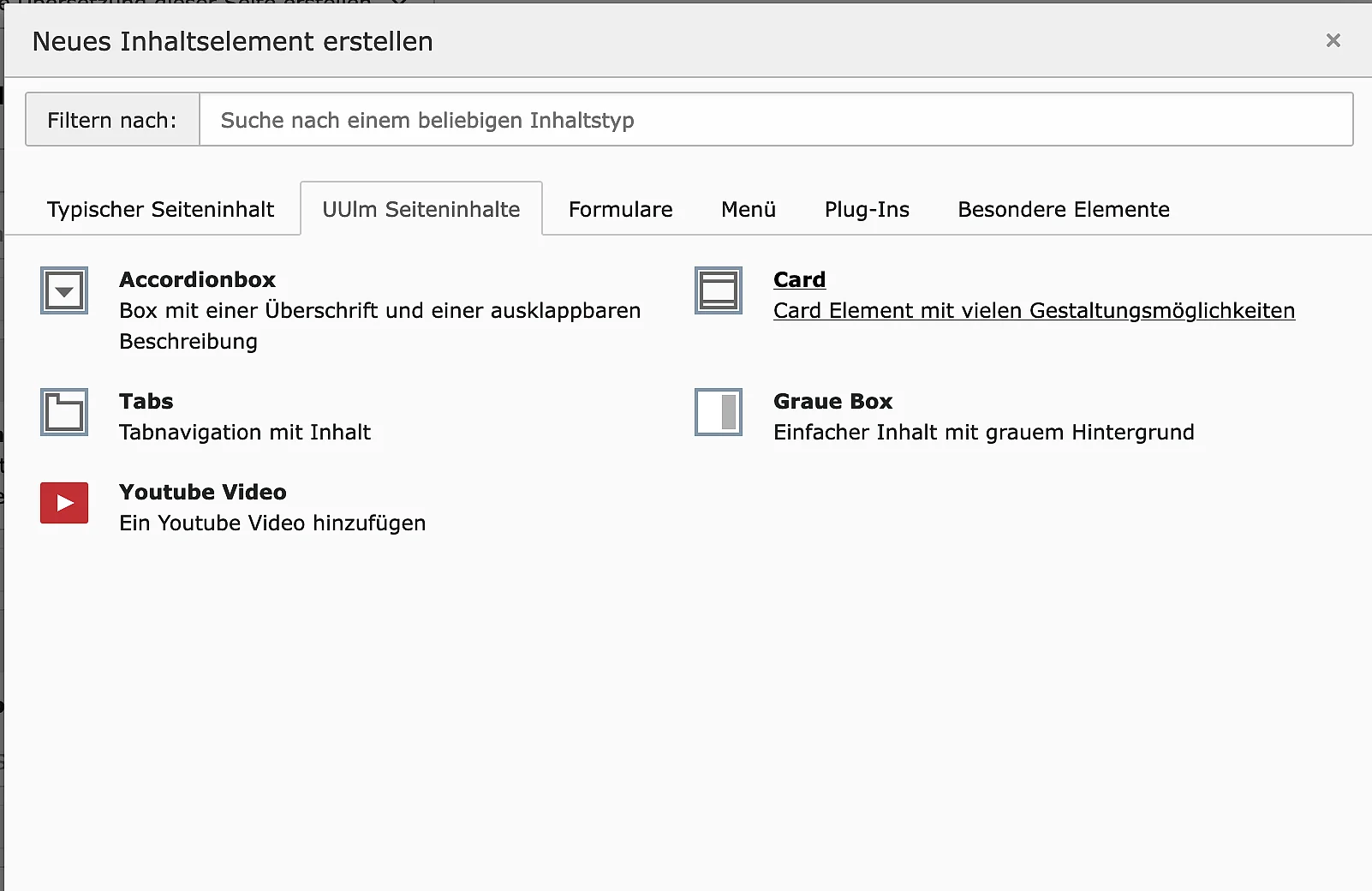 Cards Element auswählen