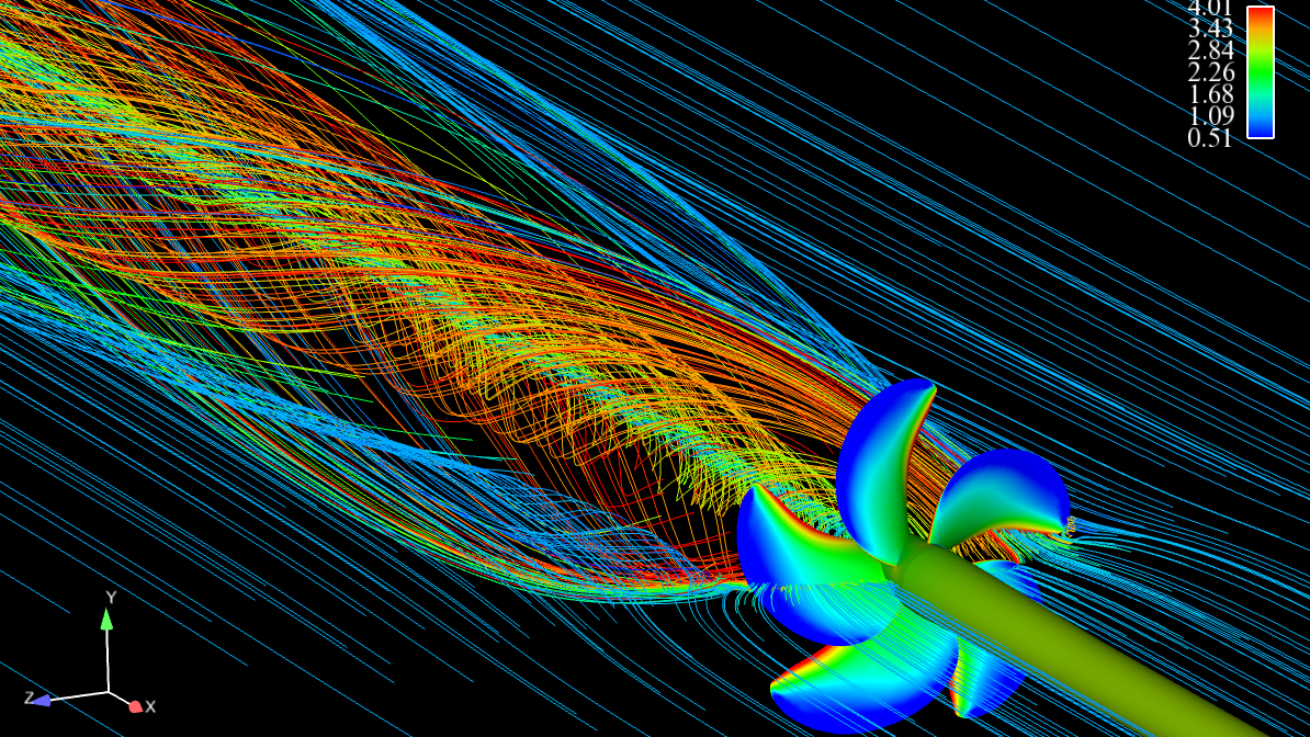 [Translate to english:] Simulationsbild: Strömung an einer Schiffsschraube