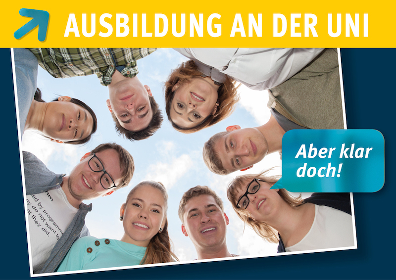 Ausbildung an der Uni - Abbildung von acht Auszubildenden