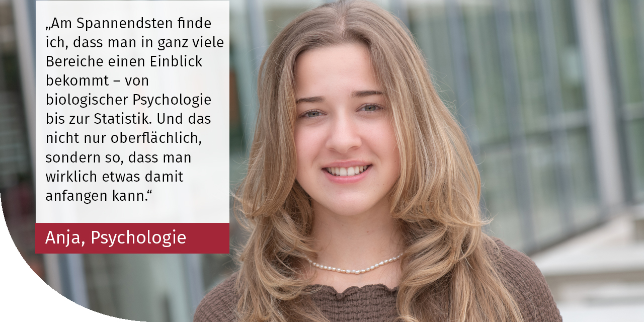 Bild und Zitat einer Studierenden des Studiengangs Psychologie