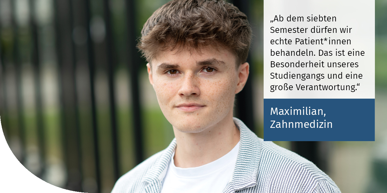 Bild und Zitat eines Studierenden des Studiengangs Zahnmedizin