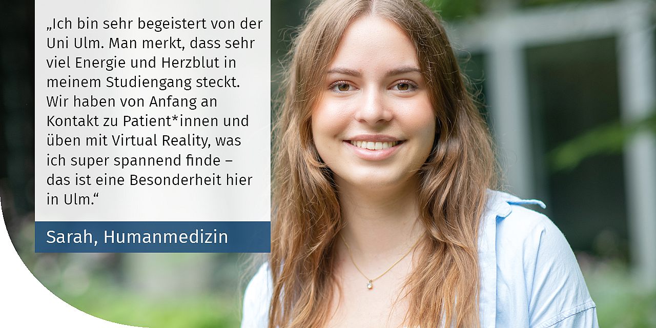 Bild und Zitat einer Studierenden des Studiengangs Humanmedizin