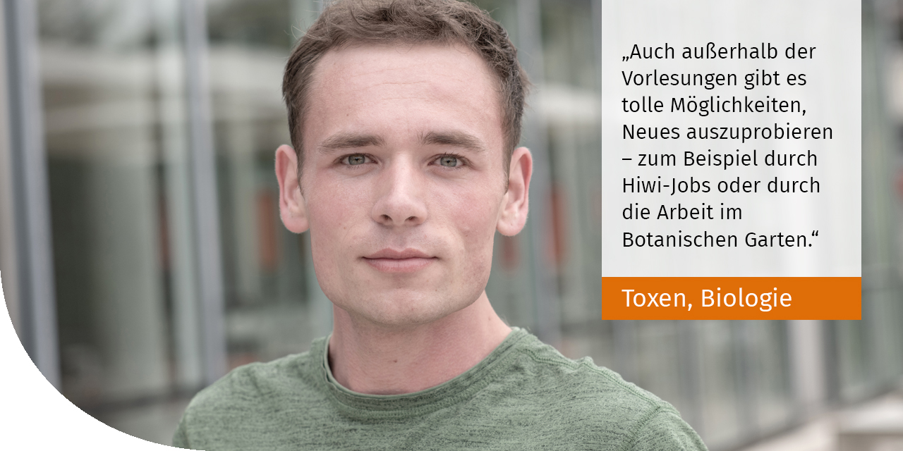 Bild und Zitat eines Studierenden des Studiengangs Biologie
