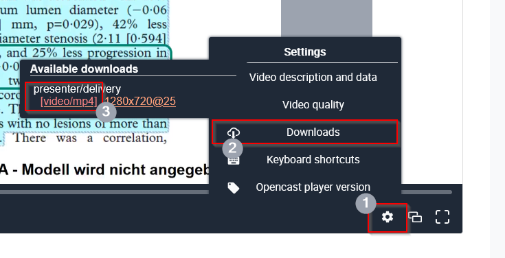 In der Opencast Serien-Aktivität gibt es einen großen Button zum Herunterladen der Videos. Wie kann ich aber auch in Opencast Ei