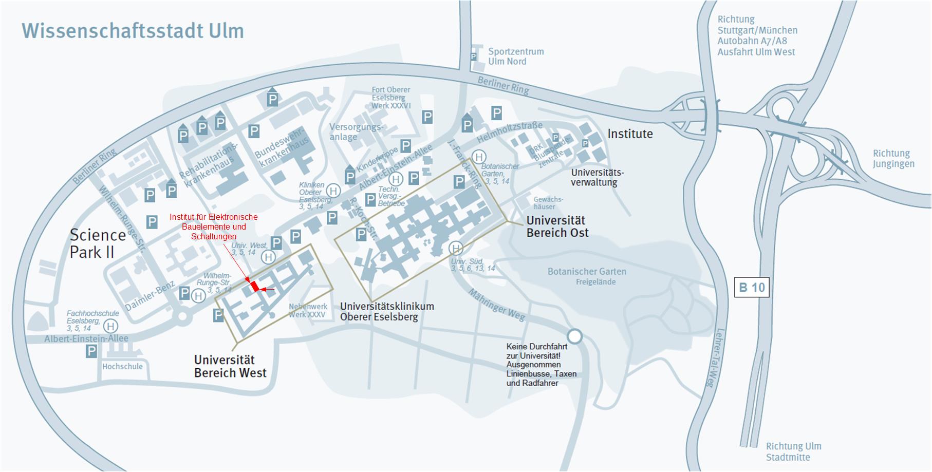 Directions to the city of science in Ulm.