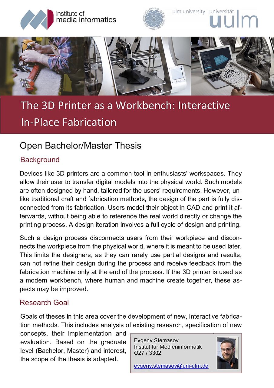 Preview of the topic "The 3D Printer as a Workbench: Interactive In-Place Fabrication". Links to the associated PDF document.