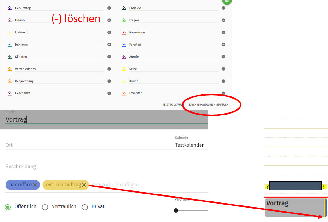 (4) Einstellungen Kalender: Kategorien