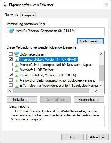 Screenshot Adaptereinstellungen