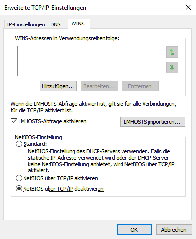 Screenshot Netbios deaktivieren