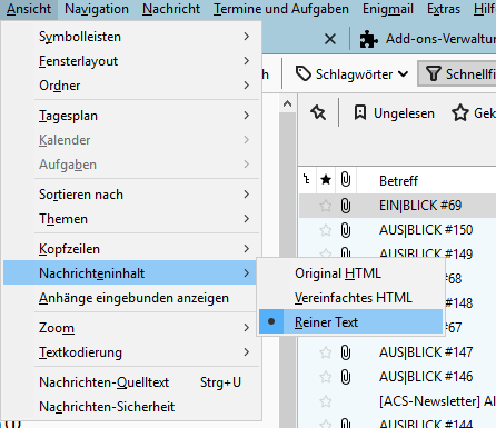 E-Mail in Plaintext anzeigen