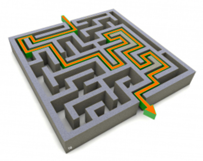 Labyrinth mit eingezeichnetem Weg.