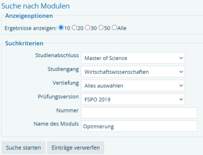 Suche nach Modulen (Beispiel).