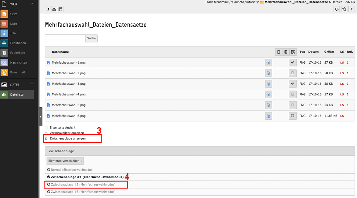 Mehrfachauswahl von Dateien und Datensätzen