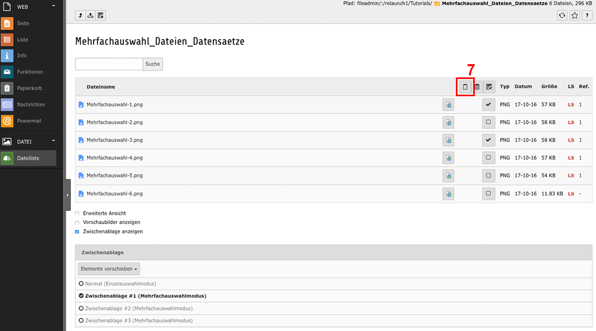 Mehrfachauswahl von Dateien und Datensätzen