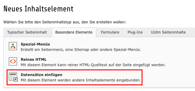 TYPO3 Referenzinhalte neu erstellen