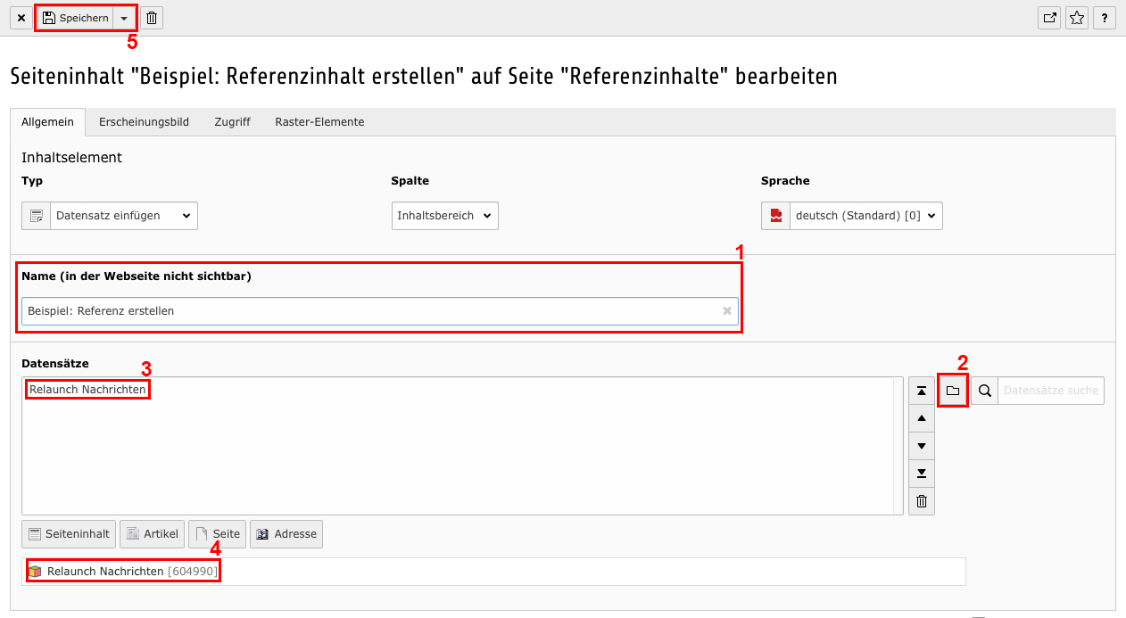 TYPO3 Referenzinhalte neu erstellen