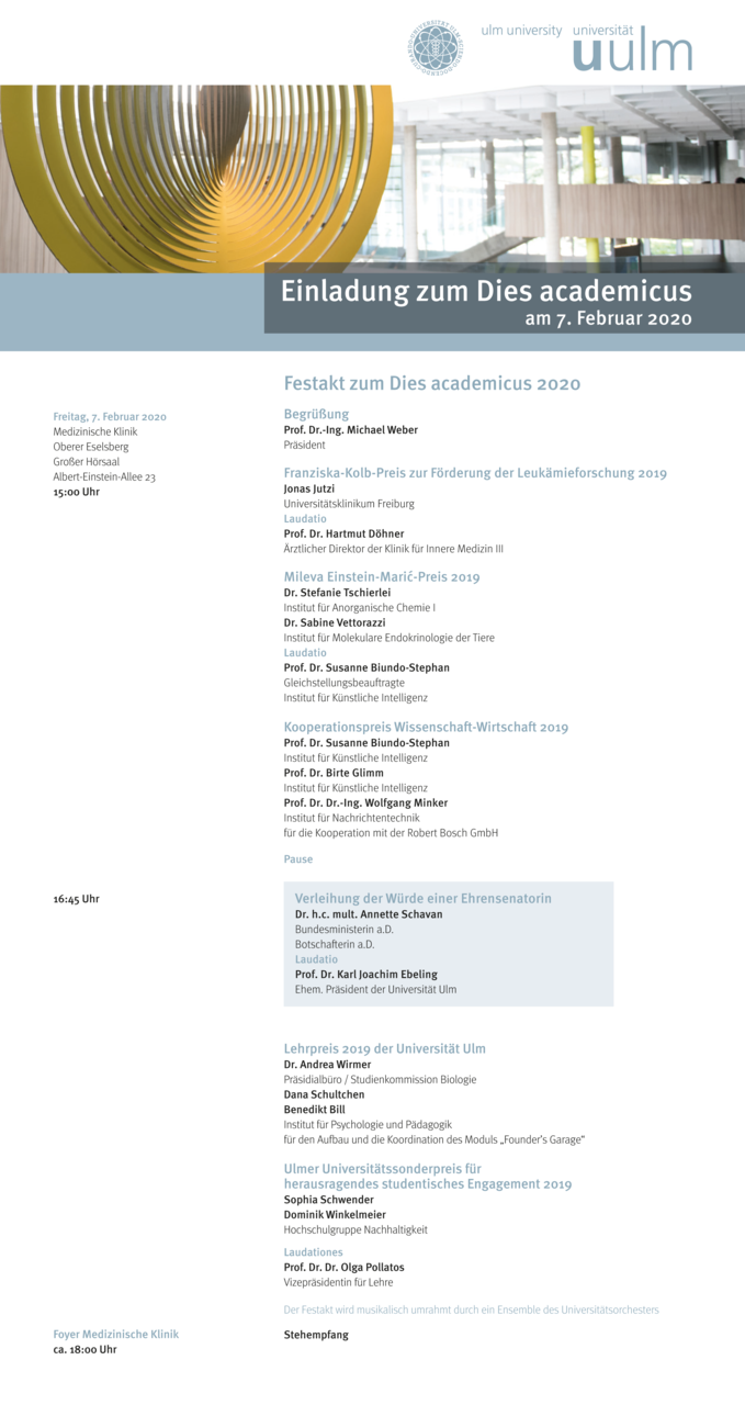 Einladung zum Dies academicus an der Universität Ulm am 07.02.2020