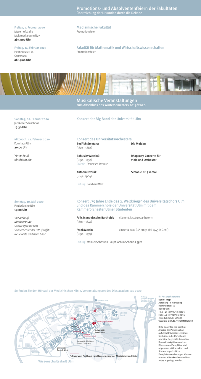 Einladung zum Dies academicus an der Universität Ulm am 07.02.2020